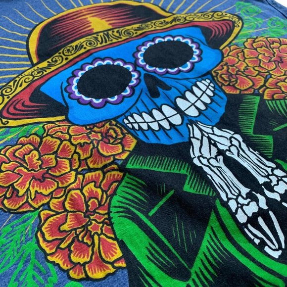 Sugar Skull Printed Cotton T-Shirt | Small | Blue - Picture 12 of 15
